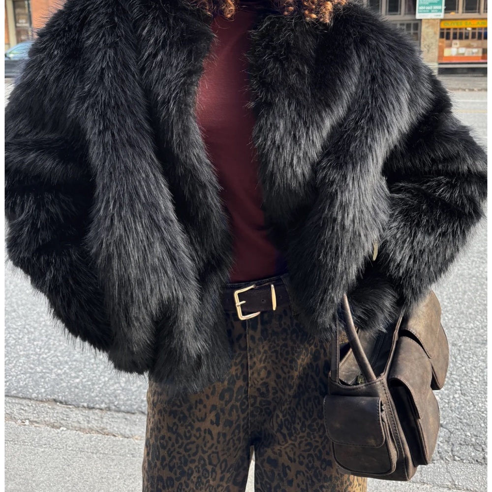 Oak and Fort Black Faux Fur Jacket